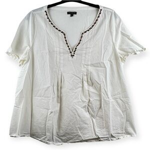 Lane Bryant ivory shirt w embellishment around neckline size 14/16 100% cotton